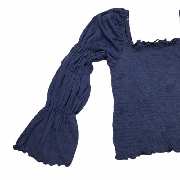 Juniors Womens Crop Top Peasant Boho Solid Blue Long Sleeve Size M Medium NWT - Picture 6 of 9